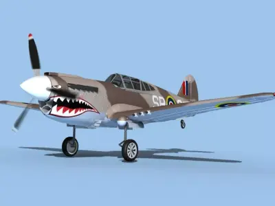 Curtiss P-40F Tomahawk V04 RAF 3D model