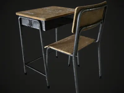 School Table and Chair - 3D Model Low-poly 3D model