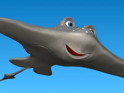 cartoon manta ray Low-poly 3D model