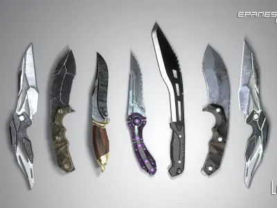 PBR Knife pack Low-poly 3D model