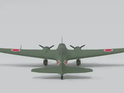 Low Poly Cartoon Mitsubishi Ki-21 Sally WWII Airplane Low-poly 3D model