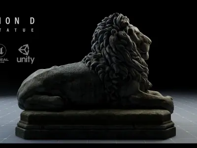 Lion Statue D PBR 4K Low-poly 3D model