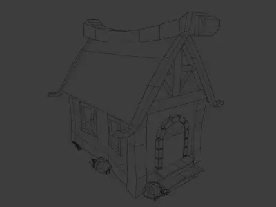 Blue house low-poly for mobile game Low-poly 3D model