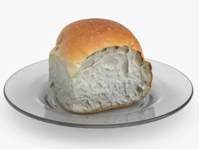 Soft Dinner Roll On Glass Plate 3D model