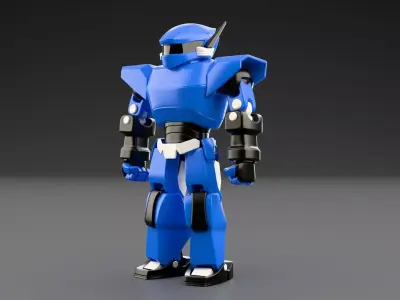 Blue Mecha Robot Futuristic Combat Sci-Fi 3D Character Low-poly 3D model