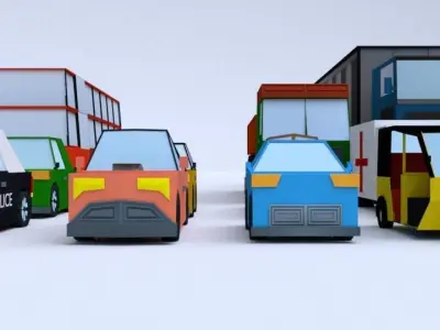 low poly vehicles group of different colored Free low-poly 3D model