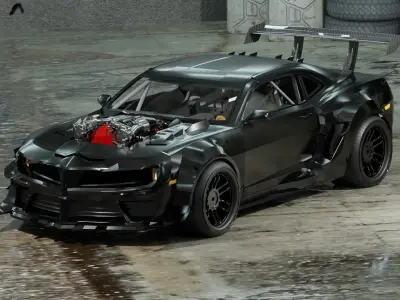 Cyberpunk Battle Car - Widebody Street Racer Rigged Low-poly 3D model