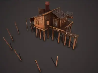 Medieval Fishing Port Low-poly 3D model