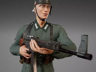 German Soldier WWII with MP44  Low-poly 3D model