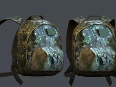 Backpack military combat Black baggage Low-poly 3D model