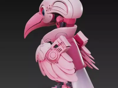 Pink Mecha Bird - Futuristic Robotic Creature 3D Model 3D print model