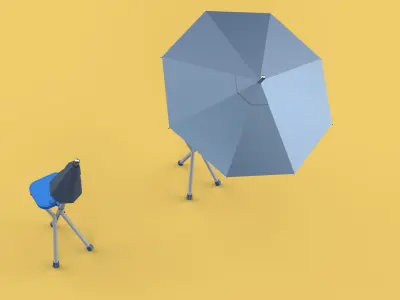 FOLDING CHAIR UMBRELLA POLE STICK CANE WALKING SEAT STOOL CANOPY 3D model