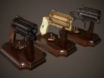 PEPPERBOX REVOLVER Low-poly 3D model