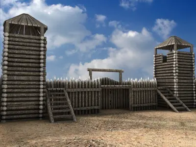 Lowpoly Palisade Construction kit Low-poly 3D model