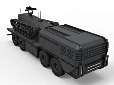 Military truck with Tracked vehicle 3D model