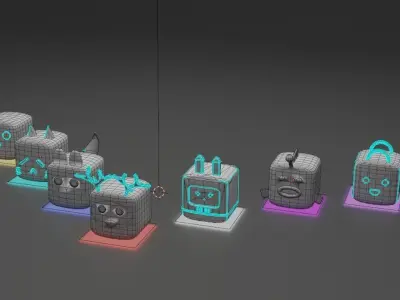 CUBIES group of different colored toys Low-poly 3D model