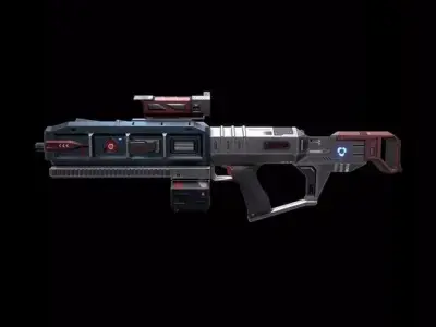 Scifi Heavy Machine Gun Magazine Bullets Triger Eject Button Low-poly 3D model