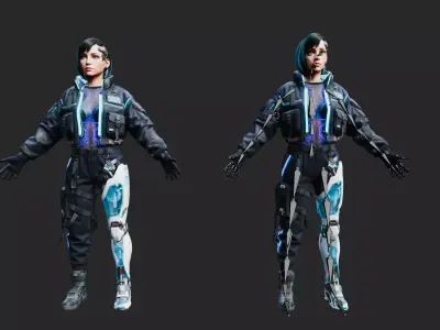 Cyberpunk Female Cyborg - Rigged  Low-poly 3D model
