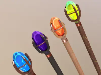 Old wooden staff Low-poly 3D model