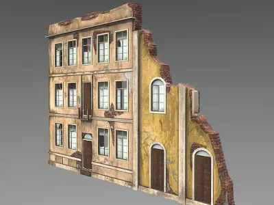 Abandoned Building facade french Low-poly 3D model