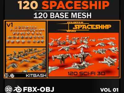 120 Spaceship-Vehicle-Sci-fi-Aircraft-Transportation-Ship-Vol 01 Low-poly 3D model
