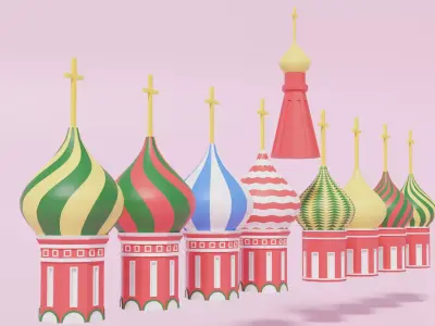 Moscow Kremlin Saint Basils Cathedral Roofs Low-poly 3D model