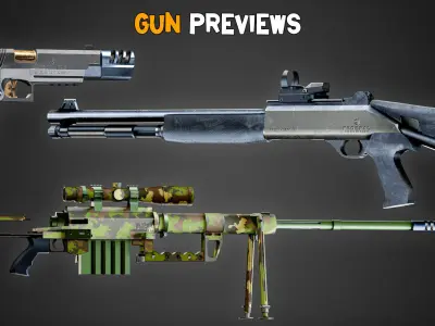 20 Game-Ready Modern Gun and Texture Vol 13 Low-poly 3D model