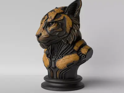 Cyber Tiger Futuristic Mecha Tiger Bust 3D print model
