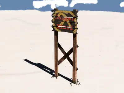 Hl2 style Danger Mines Wooden Sign Low-poly 3D model