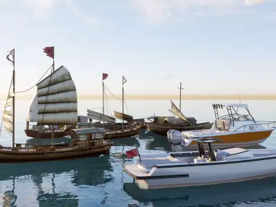 Wooden boat collection 3 Low-poly 3D model