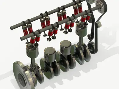 Animated Engine Parts 4T PBR Low-poly 3D model