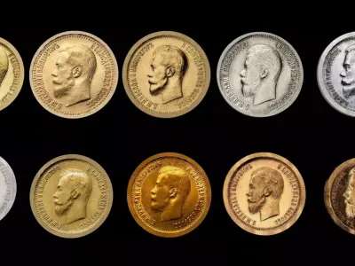 Set of coins of Nicholas II Low-poly 3D model