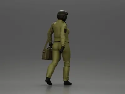 Pilot Woman Walking with Military Helmet Emergency Shoulder Bag 3D print model