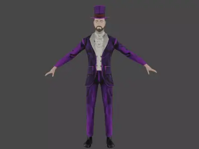 Ballroom man in suit and top hat Low-poly 3D model