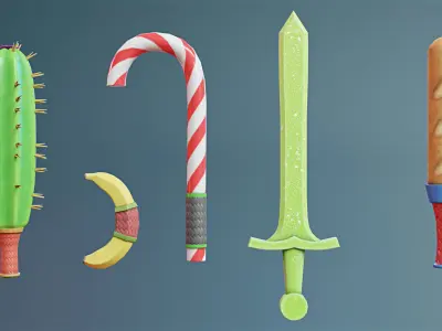 Ridiculous Weapons Pack Game Assets Low-poly 3D model