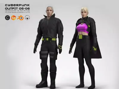 Cyberpunk Outfit 05 06 Clo3D Marvelous Designer Blend Obj  3D model
