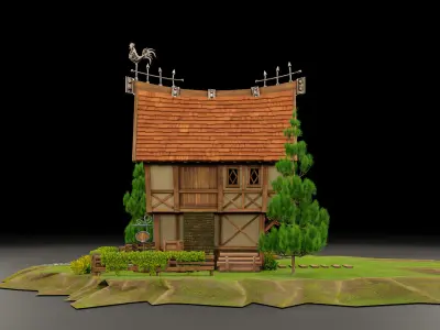 STYLIZED MEDIEVAL BUILDING 01 PRINT READY Low-poly 3D model