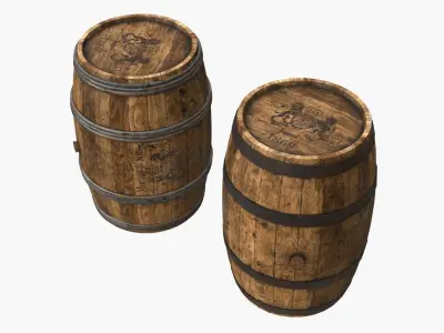 Wooden Barrels Assets 3 Low-poly 3D model