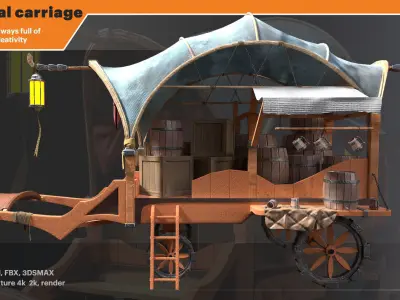 Medieval Carriage Low-poly 3D model