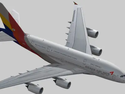 Airbus A380-8 Asiana airlines livery Low-poly 3D model