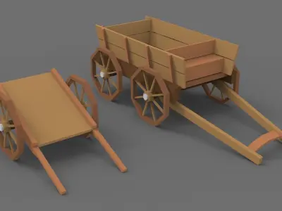 Low Poly Stylized Carts Lowpoly 3D model Low-poly 3D model