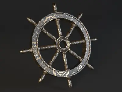 Ancient Ship Wheel - Rudder Free low-poly 3D model