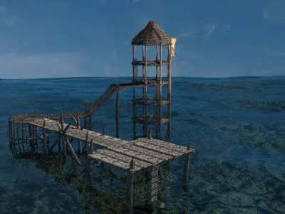 Watch Tower and Bridge Low-poly 3D model