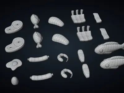Meat Raw and Cooked - Stylized Kitchen Pack - Part 15 Low-poly 3D model