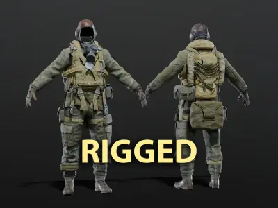 SOLDIER WWII USA Paratrooper Rigged 3D model