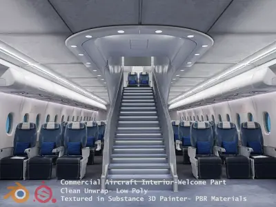 Airbus A380 interior 3D model -Welcome part of aircraft Low-poly 3D model