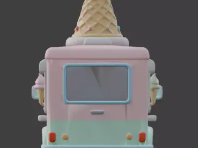 Stylized 3D Pastel Ice Cream Truck Model Low-poly 3D model