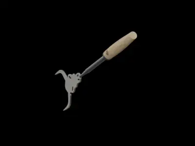 Barbeque Fork Cow Skull oak wood Low-poly 3D model