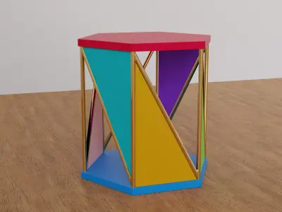 Modern Colorful Geometric Brass and MDF Side Table Free 3D model
