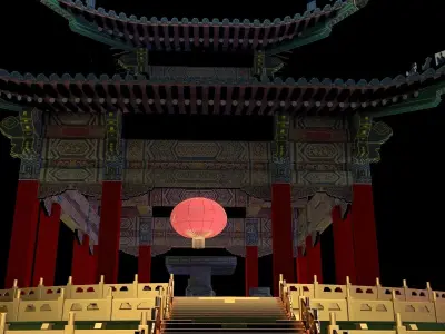 Chinese pavilion   Low-poly 3D model